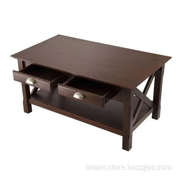 Coffee Table, 2 Storage Drawers with Brushed Pewter Finish Pulls